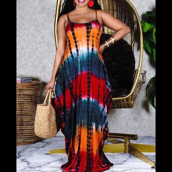 Dresses & Skirts - Multi colored tie dye spaghetti strap maxi dress.